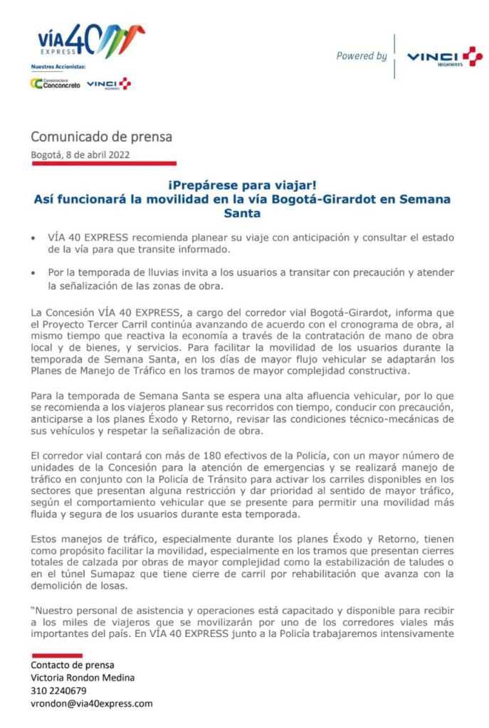 VÍa 40 Express Así Funcionará La Movilidad En La Vía Bogotá Girardot En Semana Santa Emisora 4936