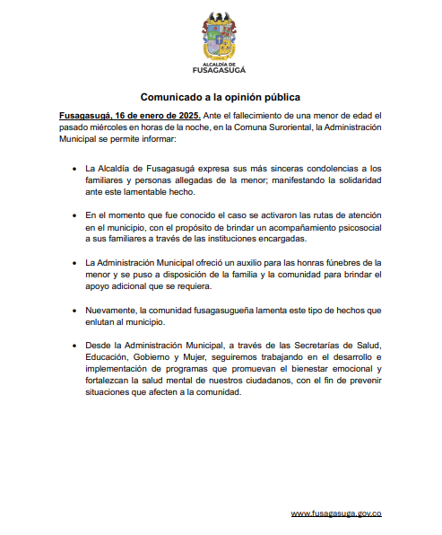 Administraci�n Garc�a Fayad emite comunicado oficial sobre el presunto suicidio de una ni�a de 12 a�os registrado en el Barrio Camino Real